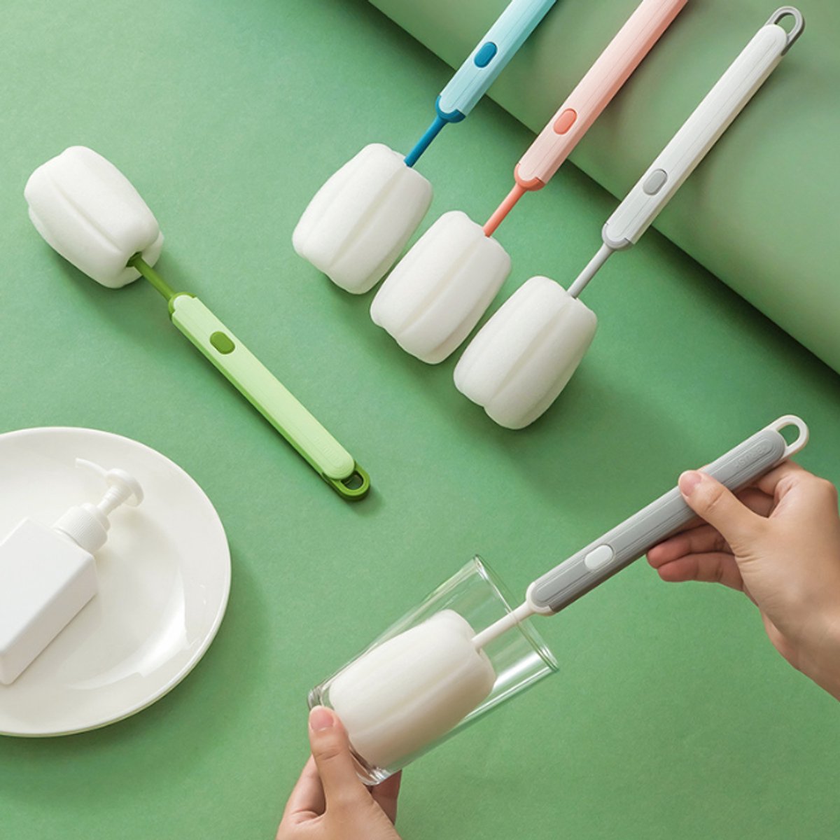 Brush - Detachable sponge brush - Long-handled bottle brush - Suitable for coffee cups, glasses and other V1188-ZXY-10107