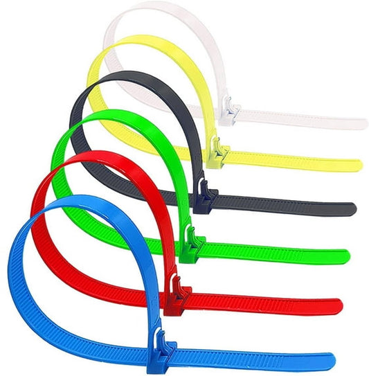 100 12" Colorful Reusable Cable Ties - Heavy-duty reusable cable ties - Self-locking nylon cable ties with a V1188-ZXY-10122