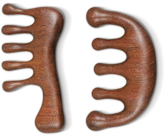 2-Piece Scalp Massage Comb Set - Wooden Wide-Tooth Comb - Wooden Scalp Massage Comb Unisex V1188-ZXY-10128