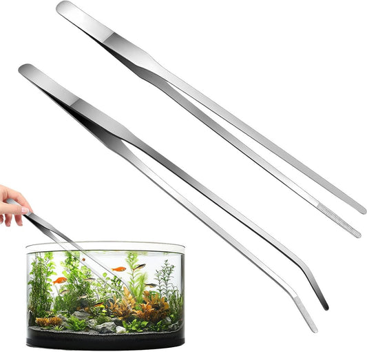 2-pack curved aquarium tweezers - Straight and curved tweezers - 27 cm long stainless steel tweezers - V1188-ZXY-10129