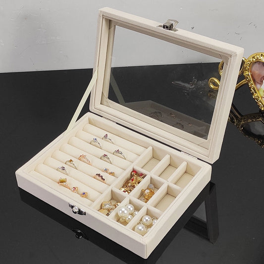 Jewelry Box - Jewelry Box with Glass Lid and Lock - 9 Compartment Jewelry Organizer - Suitable for storing V1188-ZXY-10140