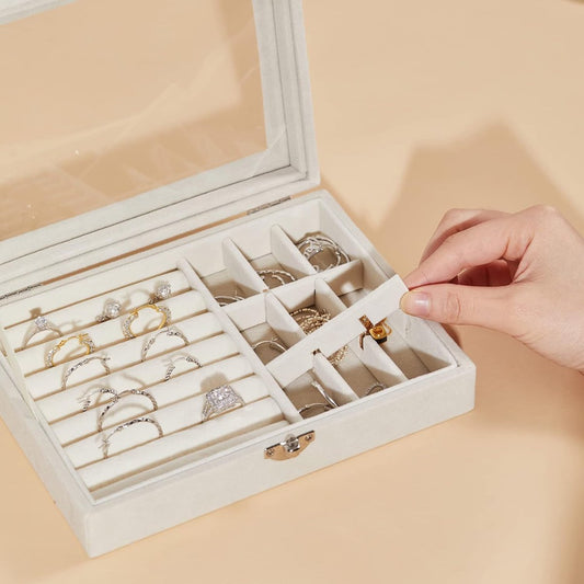 Jewelry Box - Jewelry Box with Glass Lid and Lock - 9 Compartment Jewelry Organizer - Suitable for storing V1188-ZXY-10140