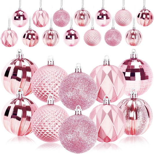 Christmas Baubles - Pack of 24 - Large Size, 6cm Diameter - Unbreakable Plastic - Christmas Tree Decoration - V1188-ZXY-10148