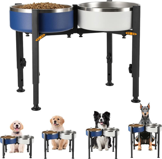 Dog Food Bowl Holder - Metal Food Bowl Holder - Adjustable Dog Food Bowl Holder - Double Food Bowl Holder - V1188-ZXY-10152