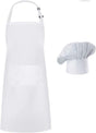 Apron and Hat Set - Adjustable Chef's Hat and Apron - Unisex Baker's Clothing (White) V1188-ZXY-10170