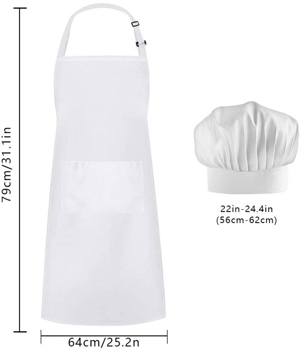 Apron and Hat Set - Adjustable Chef's Hat and Apron - Unisex Baker's Clothing (White) V1188-ZXY-10170