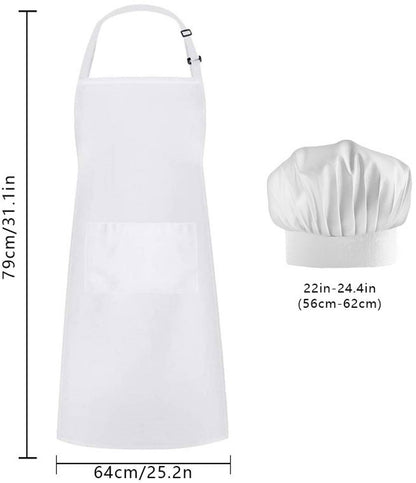 Apron and Hat Set - Adjustable Chef's Hat and Apron - Unisex Baker's Clothing (White) V1188-ZXY-10170