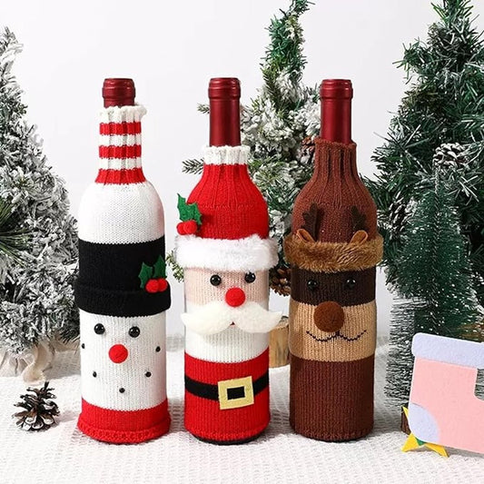 Wine Bottle Cover - Christmas Wine Bottle Cover - Hand-Knitted Cartoon Decorated Bottle Cover - Christmas V1188-ZXY-10179