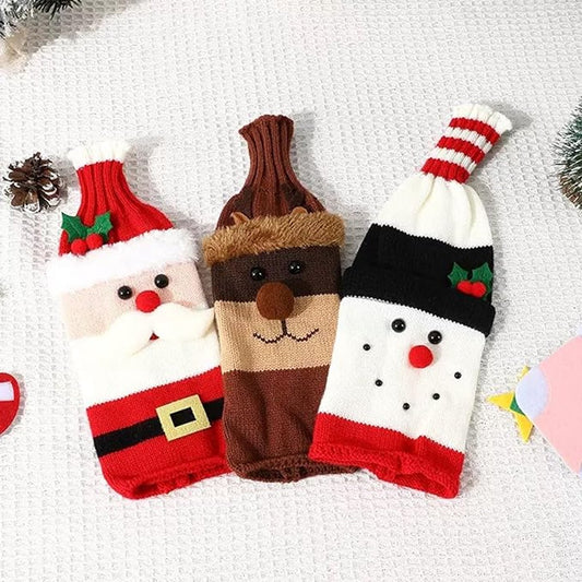 Wine Bottle Cover - Christmas Wine Bottle Cover - Hand-Knitted Cartoon Decorated Bottle Cover - Christmas V1188-ZXY-10179