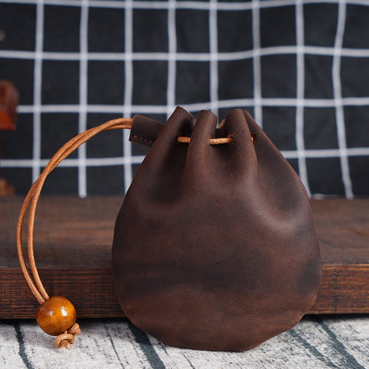 Drawstring Wallet - Leather Drawstring Wallet - Small Organizer for Headphones, Jewelry, and Candy - Coconut V1188-ZXY-10183