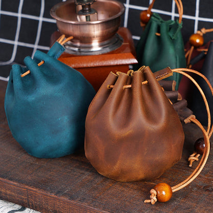 Drawstring Wallet - Leather Drawstring Wallet - Small Organizer for Headphones, Jewelry, and Candy - Coconut V1188-ZXY-10183