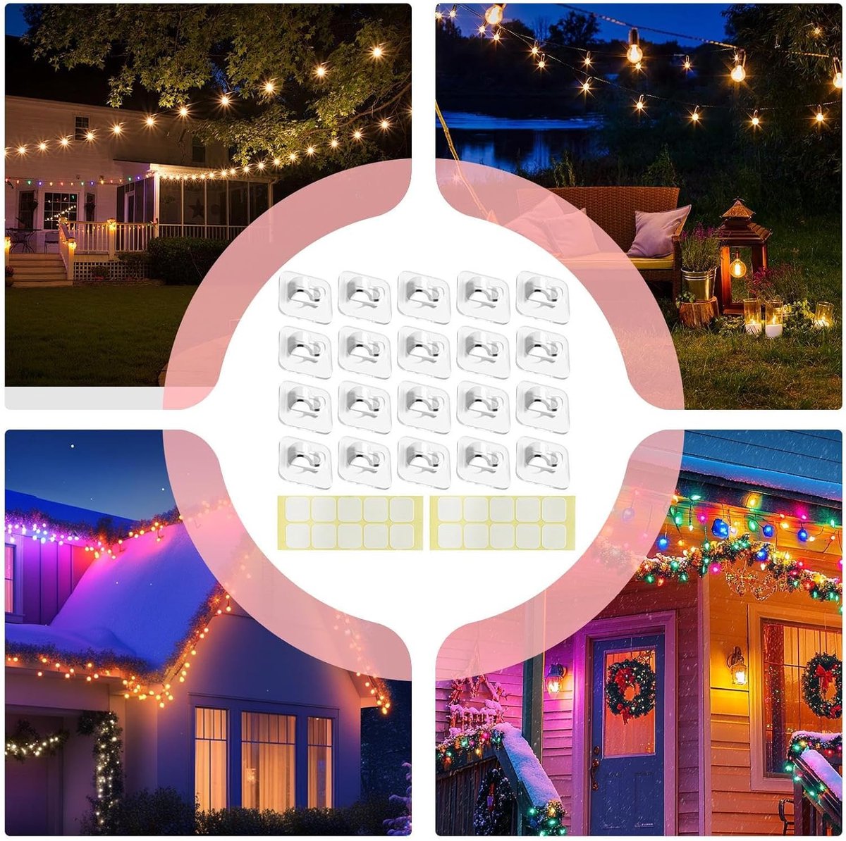 Hooks - Mini Light Clips | Self-Adhesive Lighting Hooks - Cable Holder Organizer - Set of 20 Hooks incl. V1188-ZXY-10197