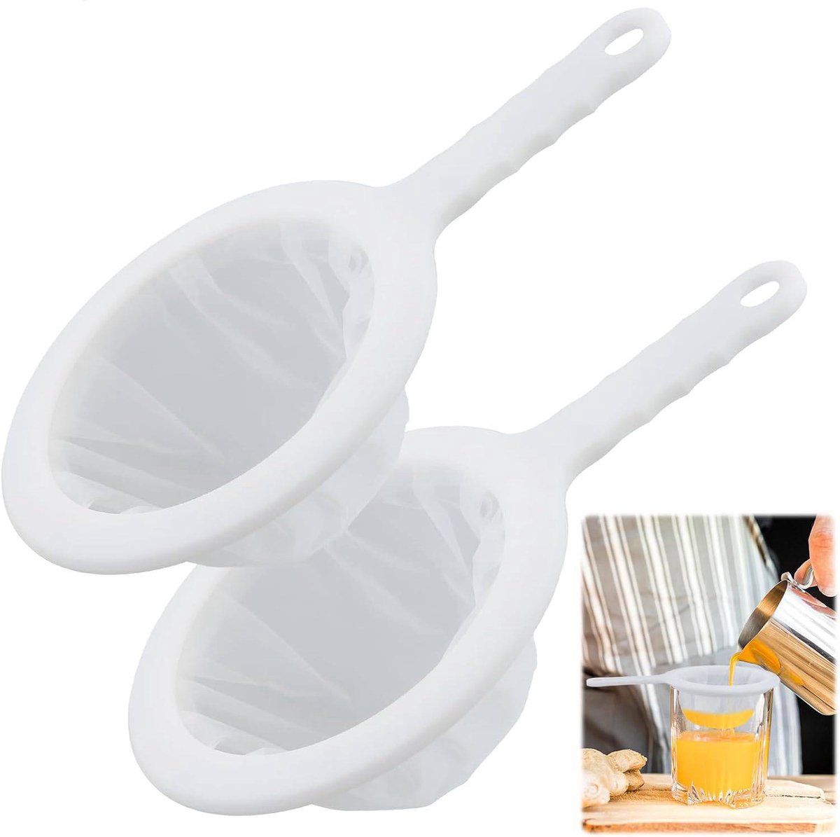 2-Piece Food Strainer - Mesh Sieve - Sieve Filter - Reusable Strainer - for Oil, Coffee, Tea, Juice, Wine V1188-ZXY-10203
