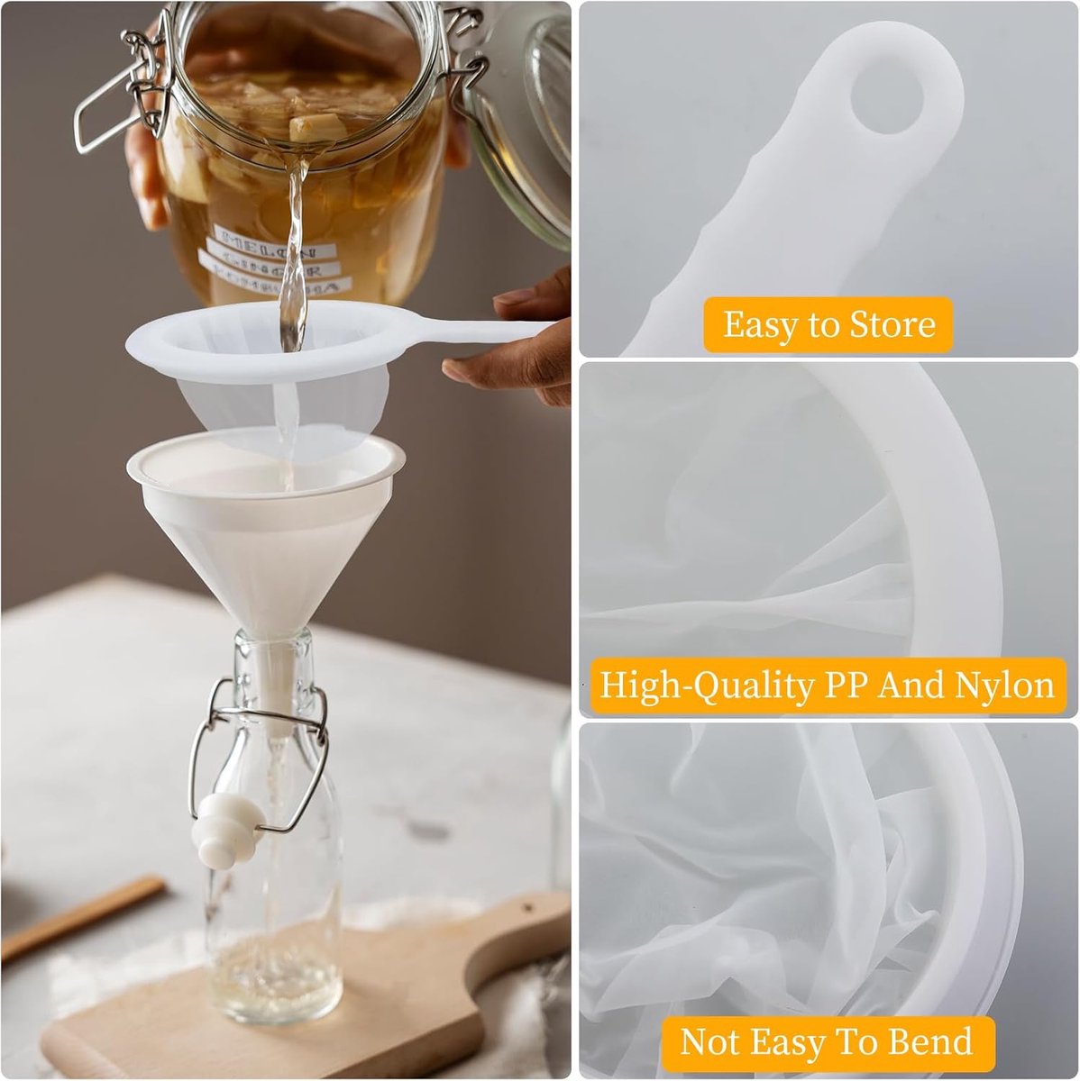 2-Piece Food Strainer - Mesh Sieve - Sieve Filter - Reusable Strainer - for Oil, Coffee, Tea, Juice, Wine V1188-ZXY-10203
