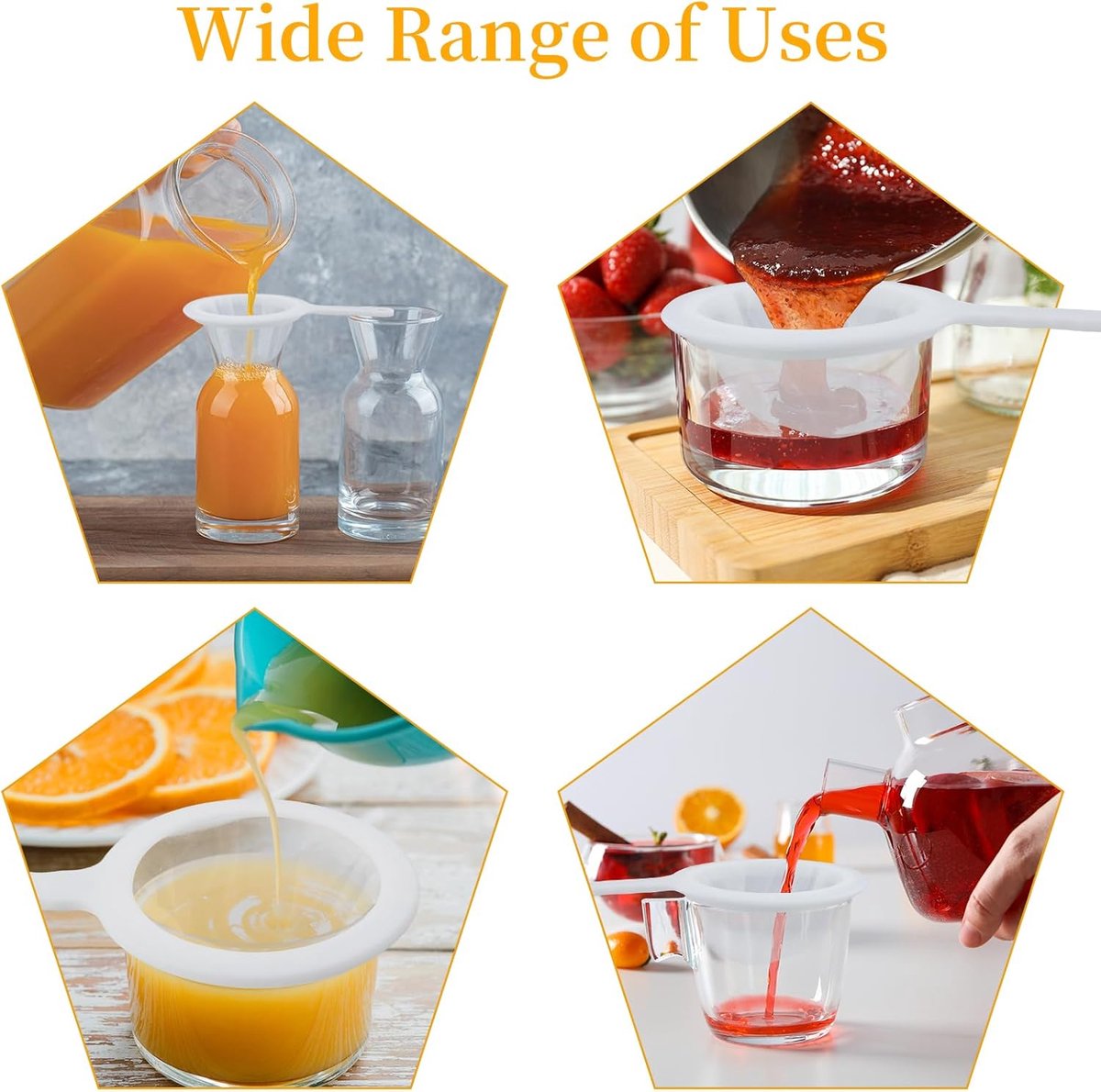 2-Piece Food Strainer - Mesh Sieve - Sieve Filter - Reusable Strainer - for Oil, Coffee, Tea, Juice, Wine V1188-ZXY-10203