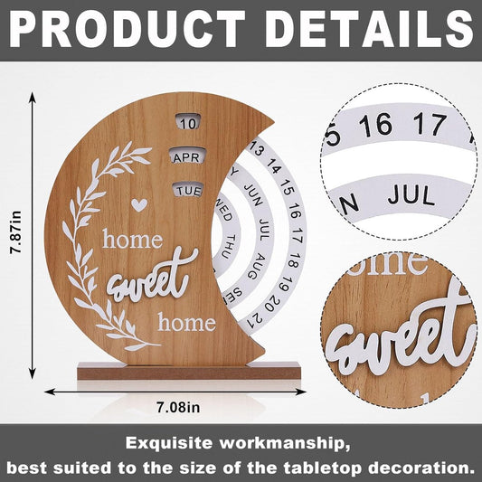 Calendar - Wooden Perpetual Calendar - Vintage Rotating Calendar - Suitable for Home Offices - Perfect Home V1188-ZXY-10204