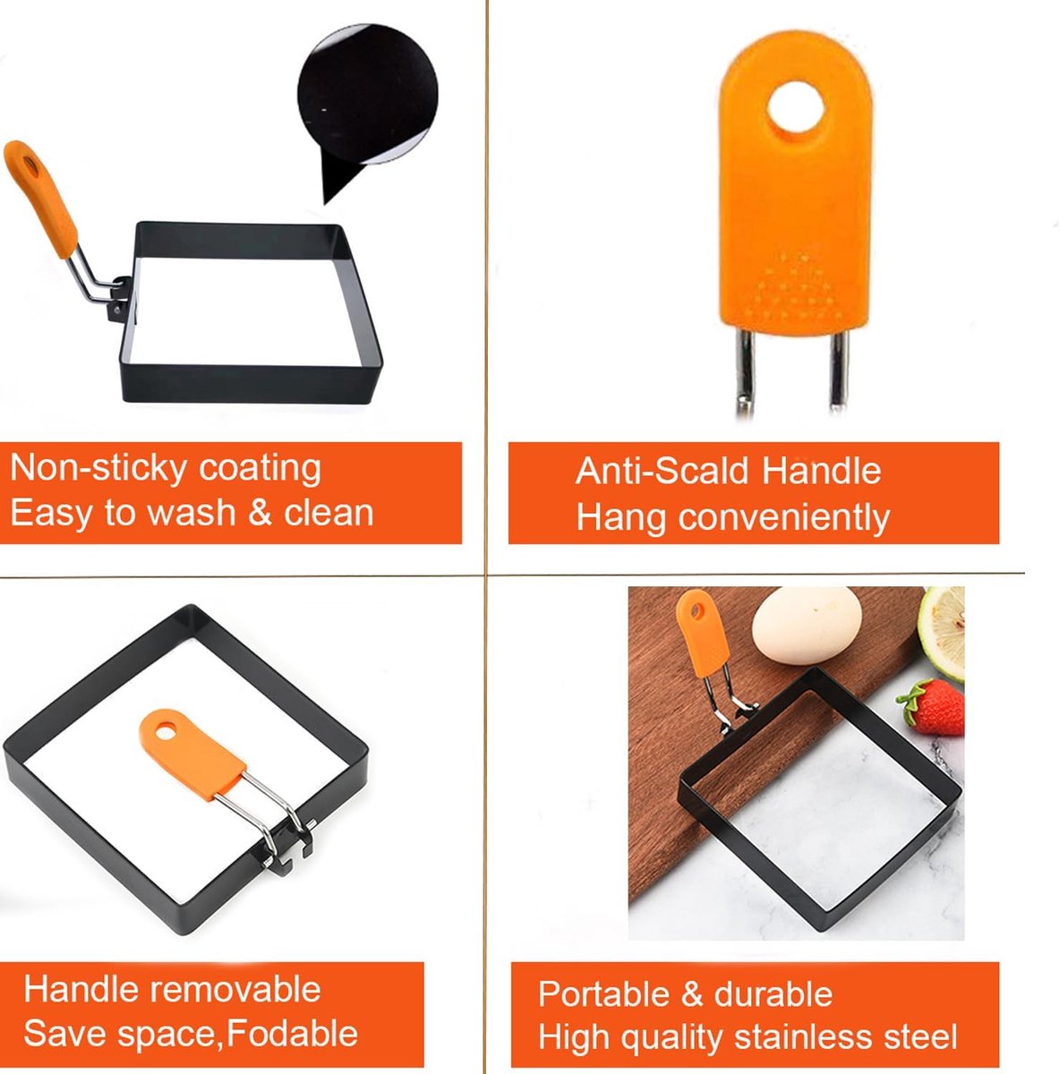 Egg Packaging - Pack of 4 - Egg Packaging - Square Egg Packaging - Non-stick Stainless Steel Square Shape - V1188-ZXY-10209