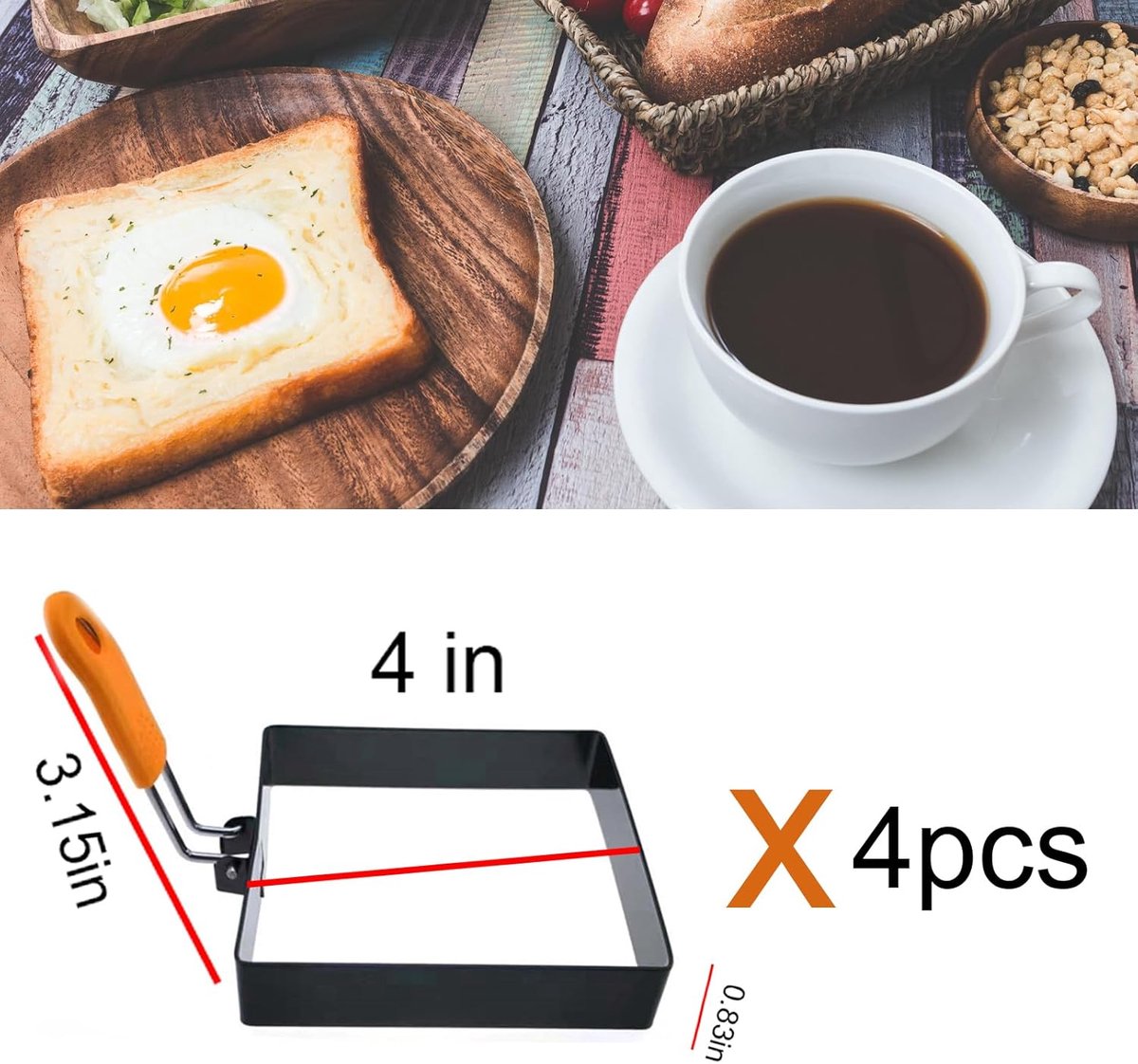 Egg Packaging - Pack of 4 - Egg Packaging - Square Egg Packaging - Non-stick Stainless Steel Square Shape - V1188-ZXY-10209