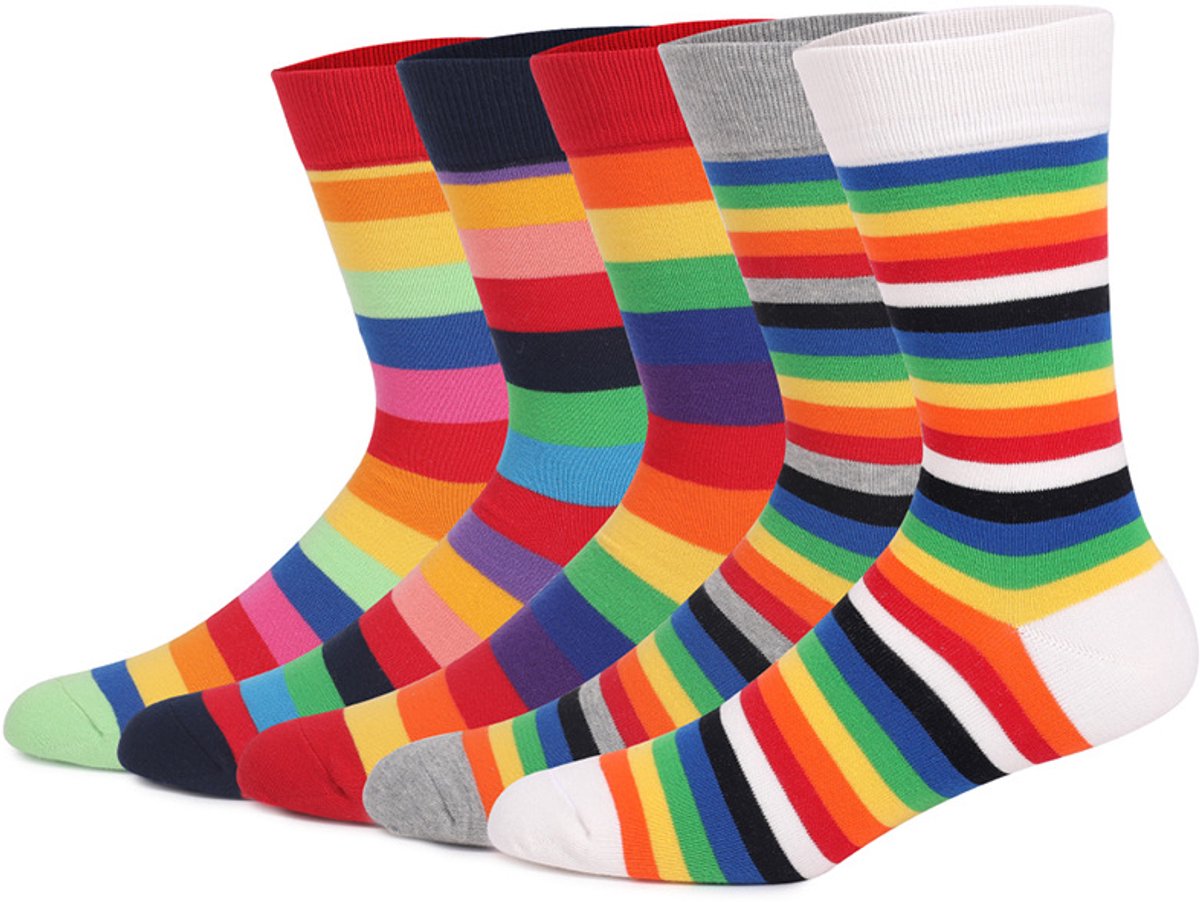 Socks - Comfort Cotton High Socks - Colorful Striped Socks (5 Pairs) V1188-ZXY-10215