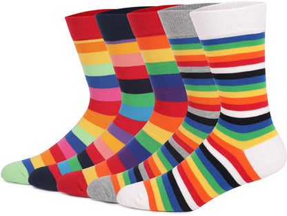 Socks - Comfort Cotton High Socks - Colorful Striped Socks (5 Pairs) V1188-ZXY-10215