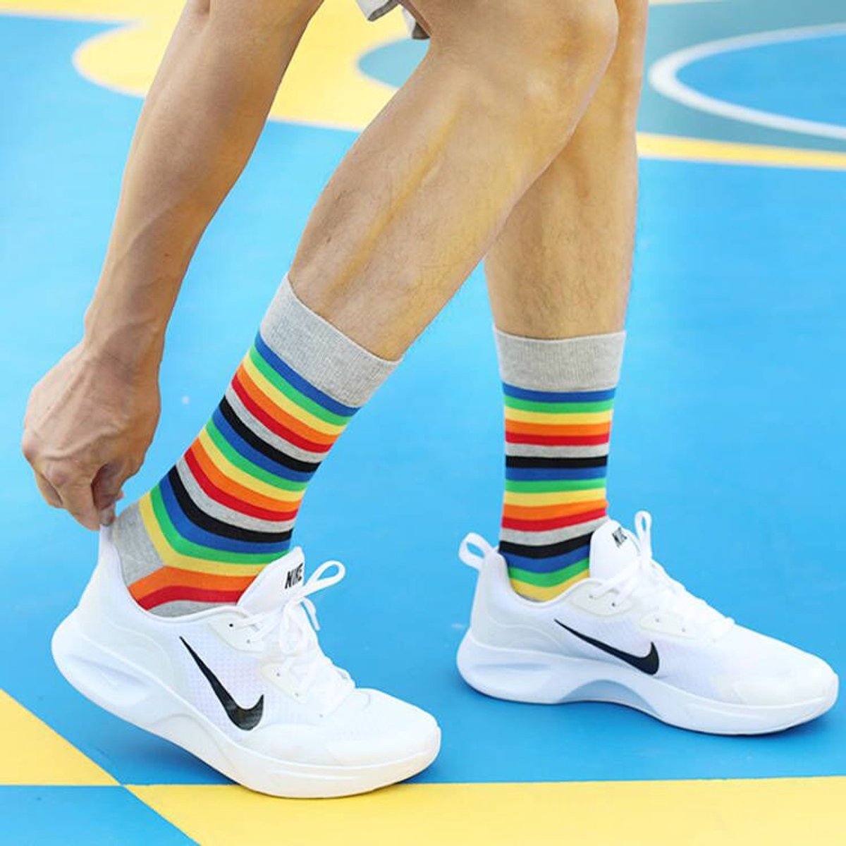 Socks - Comfort Cotton High Socks - Colorful Striped Socks (5 Pairs) V1188-ZXY-10215