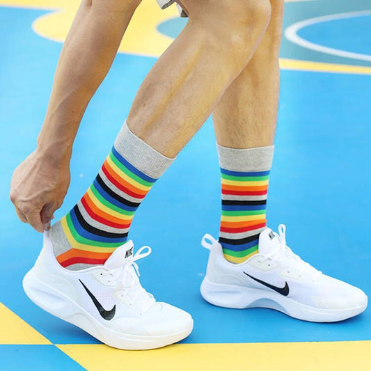 Socks - Comfort Cotton High Socks - Colorful Striped Socks (5 Pairs) V1188-ZXY-10215