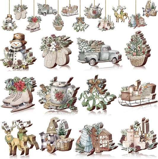 Christmas tree decorations (12 pieces) - Indoor Christmas decorations - Wooden Christmas tree decorations - V1188-ZXY-10218