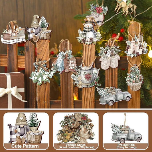 Christmas tree decorations (12 pieces) - Indoor Christmas decorations - Wooden Christmas tree decorations - V1188-ZXY-10218