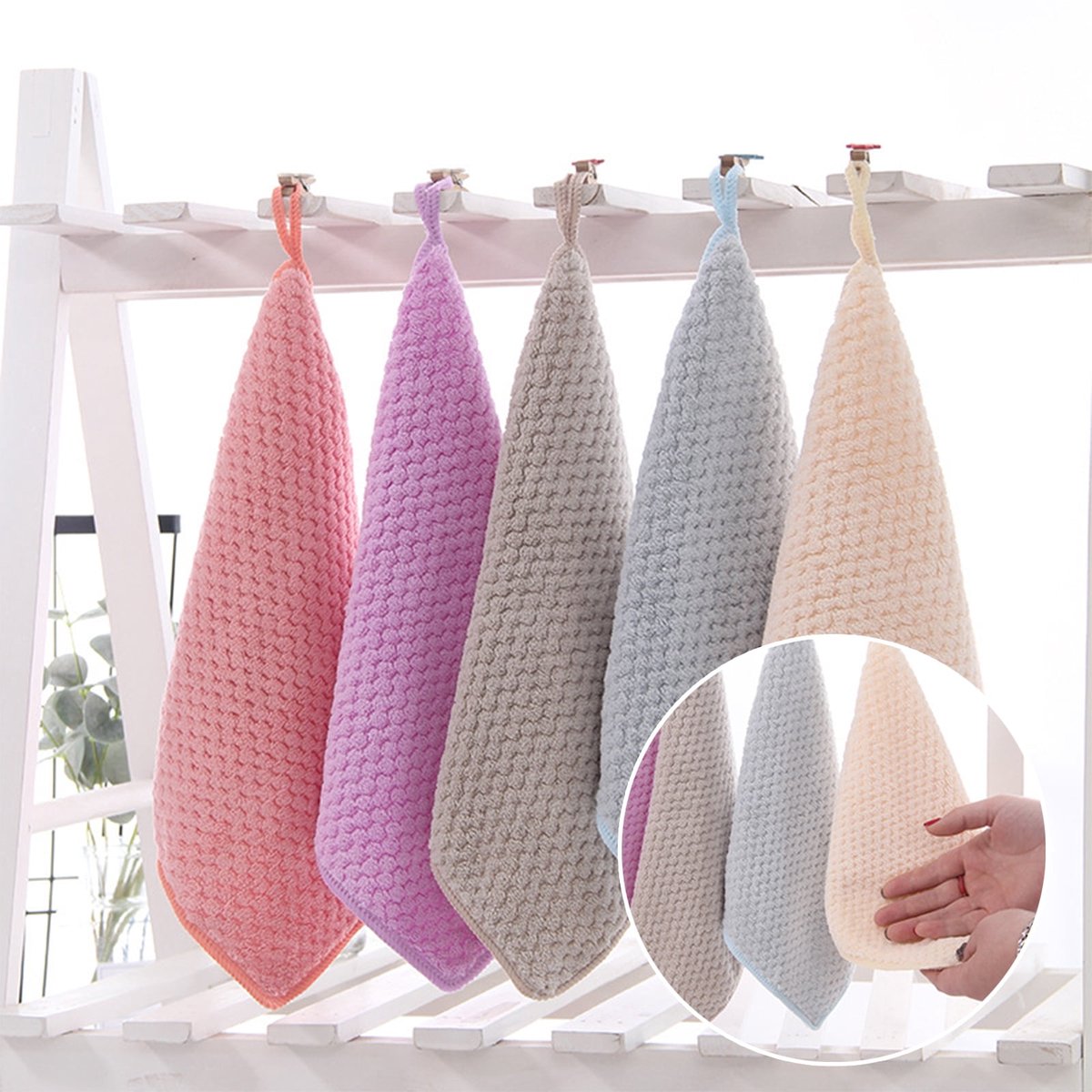 5-pack - Hanging ring, machine washable, quick drying - Hanging towels - Kitchen and bathroom towel strips V1188-ZXY-10220