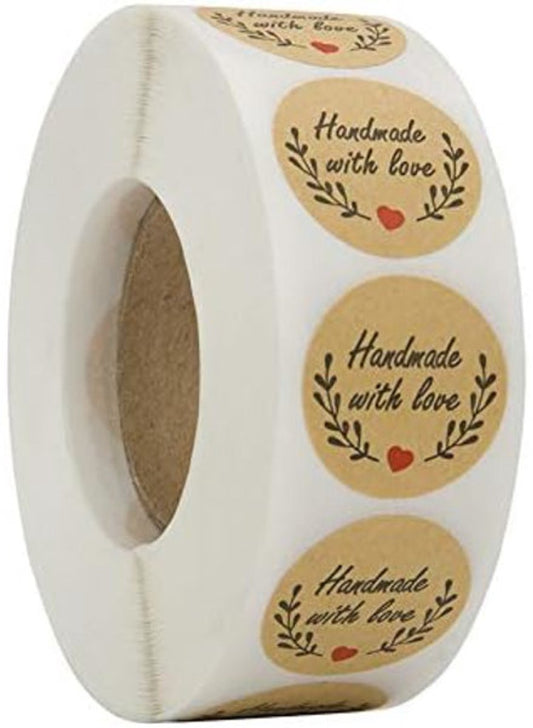 Sticker Labels - 500 sheets/roll - Round handmade heart-shaped kraft paper labels - Self-adhesive baking V1188-ZXY-10223
