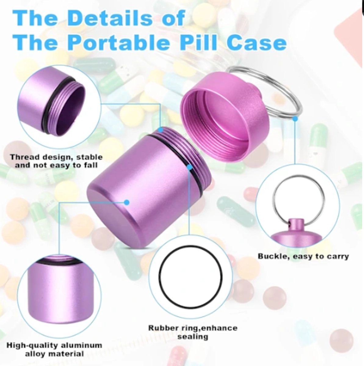 Small travel pill box - 7 compartments - waterproof - airtight V1188-ZXY-10227
