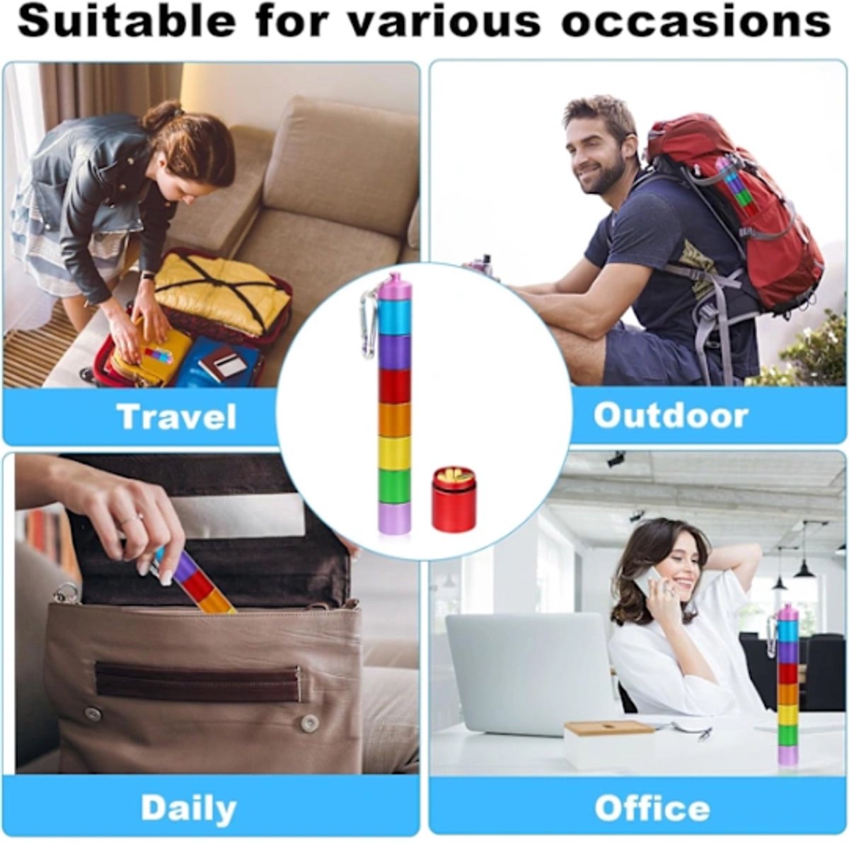 Small travel pill box - 7 compartments - waterproof - airtight V1188-ZXY-10227