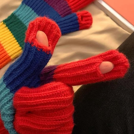 Knitted Gloves - Gloves - Rainbow Gloves - Warm Gloves - Touchscreen Compatible Gloves - Unisex - Suitable V1188-ZXY-10239