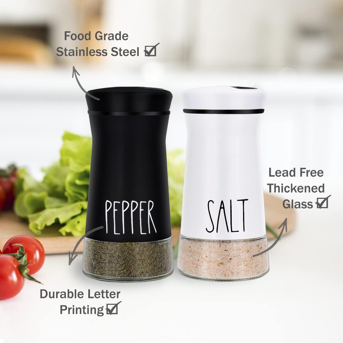 2-piece - stainless steel - with adjustable spout - farmhouse style - salt and pepper shaker V1188-ZXY-10242