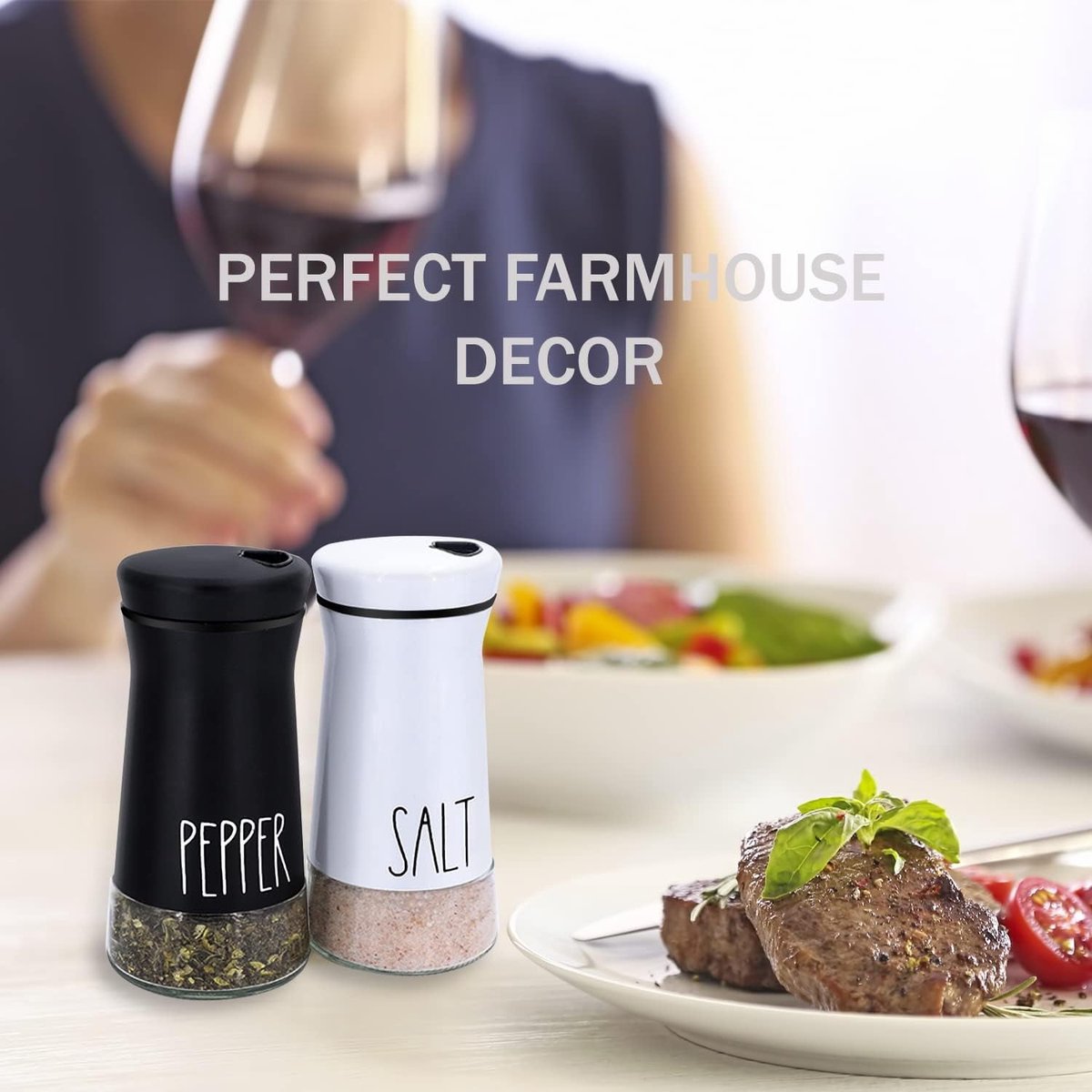 2-piece - stainless steel - with adjustable spout - farmhouse style - salt and pepper shaker V1188-ZXY-10242