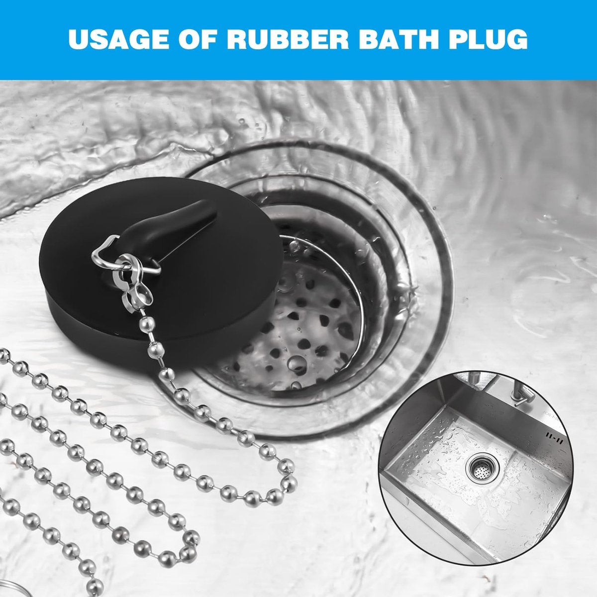 2-Pack Drain Plug - Sink Plug - Bath Plug for Home - Universal Plug Set - Diameter 42-45 mm - For Sinks - V1188-ZXY-10243