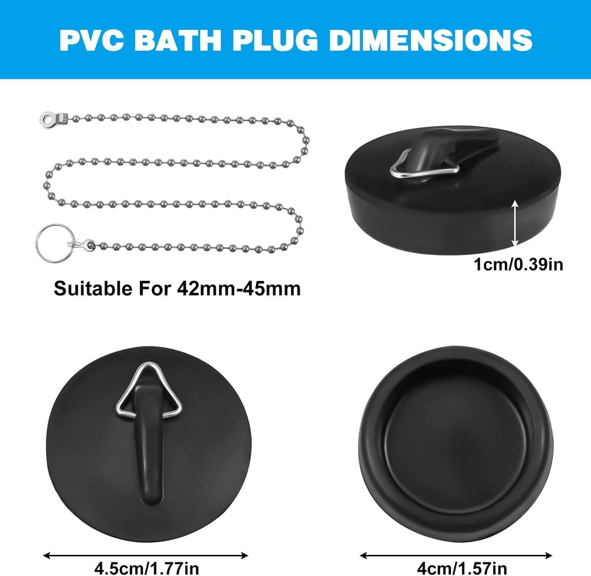 2-Pack Drain Plug - Sink Plug - Bath Plug for Home - Universal Plug Set - Diameter 42-45 mm - For Sinks - V1188-ZXY-10243
