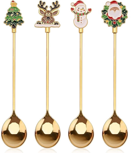 Teaspoons - 4 spoons - Christmas tableware - Silver dessert spoons - Decorated with Christmas trees, V1188-ZXY-10245