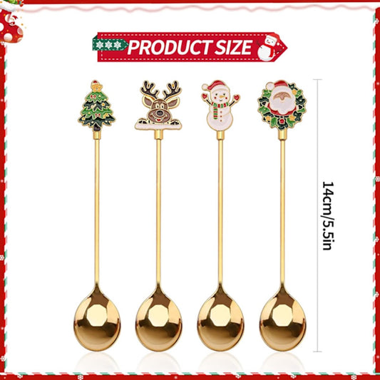 Teaspoons - 4 spoons - Christmas tableware - Silver dessert spoons - Decorated with Christmas trees, V1188-ZXY-10245