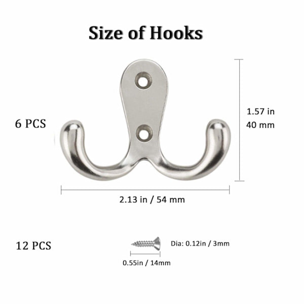 Double Hook - Chrome Double Coated Hook - Clothes - Bathrobe - Towel - Bathroom Bedroom Door Wall 6 Pieces V1188-ZXY-10247