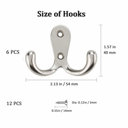Double Hook - Chrome Double Coated Hook - Clothes - Bathrobe - Towel - Bathroom Bedroom Door Wall 6 Pieces V1188-ZXY-10247