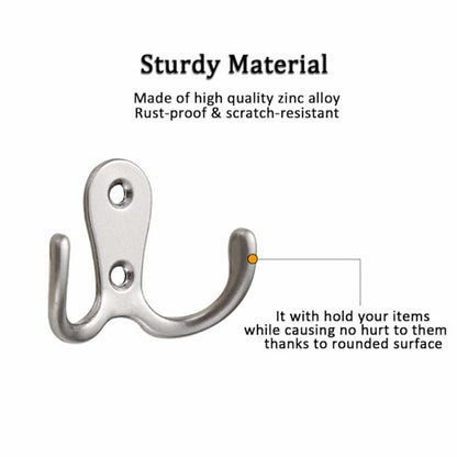Double Hook - Chrome Double Coated Hook - Clothes - Bathrobe - Towel - Bathroom Bedroom Door Wall 6 Pieces V1188-ZXY-10247