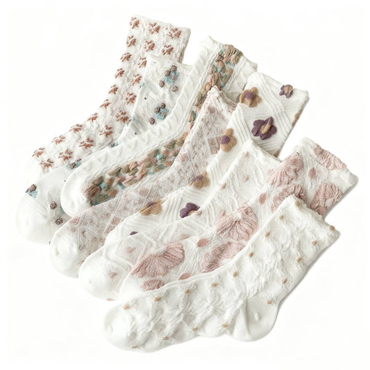 8 pairs of socks - retro women's socks - versatile mid-calf - 3D relief art fresh - women's stockings V1188-ZXY-10252