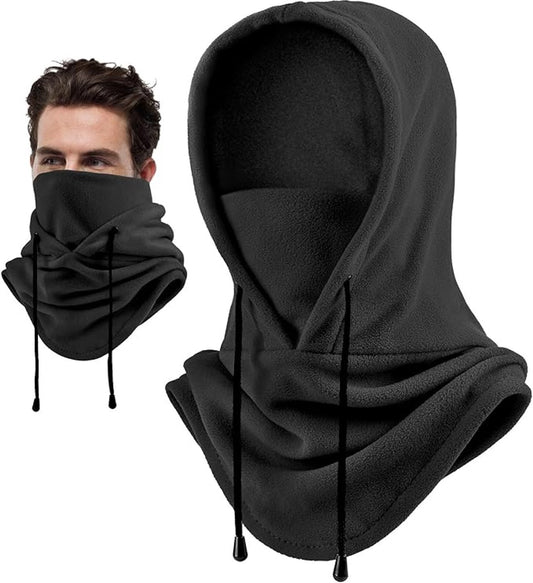 Hooded Scarf - Drawstring Scarf - Windproof Face Mask - Warm Face Mask - Scarf - Black - Motorcycle Neck V1188-ZXY-10261