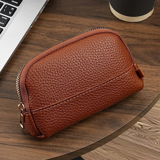 Vintage Wallet with Zip Around - Compact and Beautiful - Key Holder - Mini - Clutch - Coin Purse - Dark Brown V1188-ZXY-10263