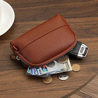 Vintage Wallet with Zip Around - Compact and Beautiful - Key Holder - Mini - Clutch - Coin Purse - Dark Brown V1188-ZXY-10263