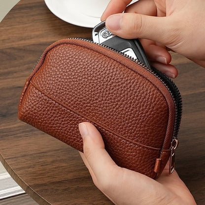 Vintage Wallet with Zip Around - Compact and Beautiful - Key Holder - Mini - Clutch - Coin Purse - Dark Brown V1188-ZXY-10263