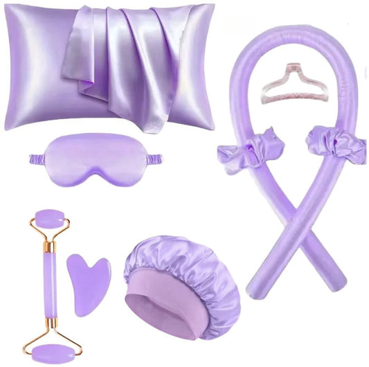 Set of 9 - Heat-Free Curling Iron - Curling Set for Home Use (Purple) V1188-ZXY-10274