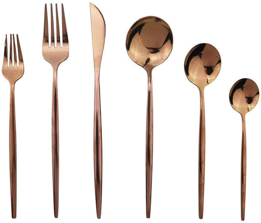 Cutlery Set - Mirror-polished copper cutlery set (for 6 persons) - Shiny stainless steel cutlery set V1188-ZXY-10275
