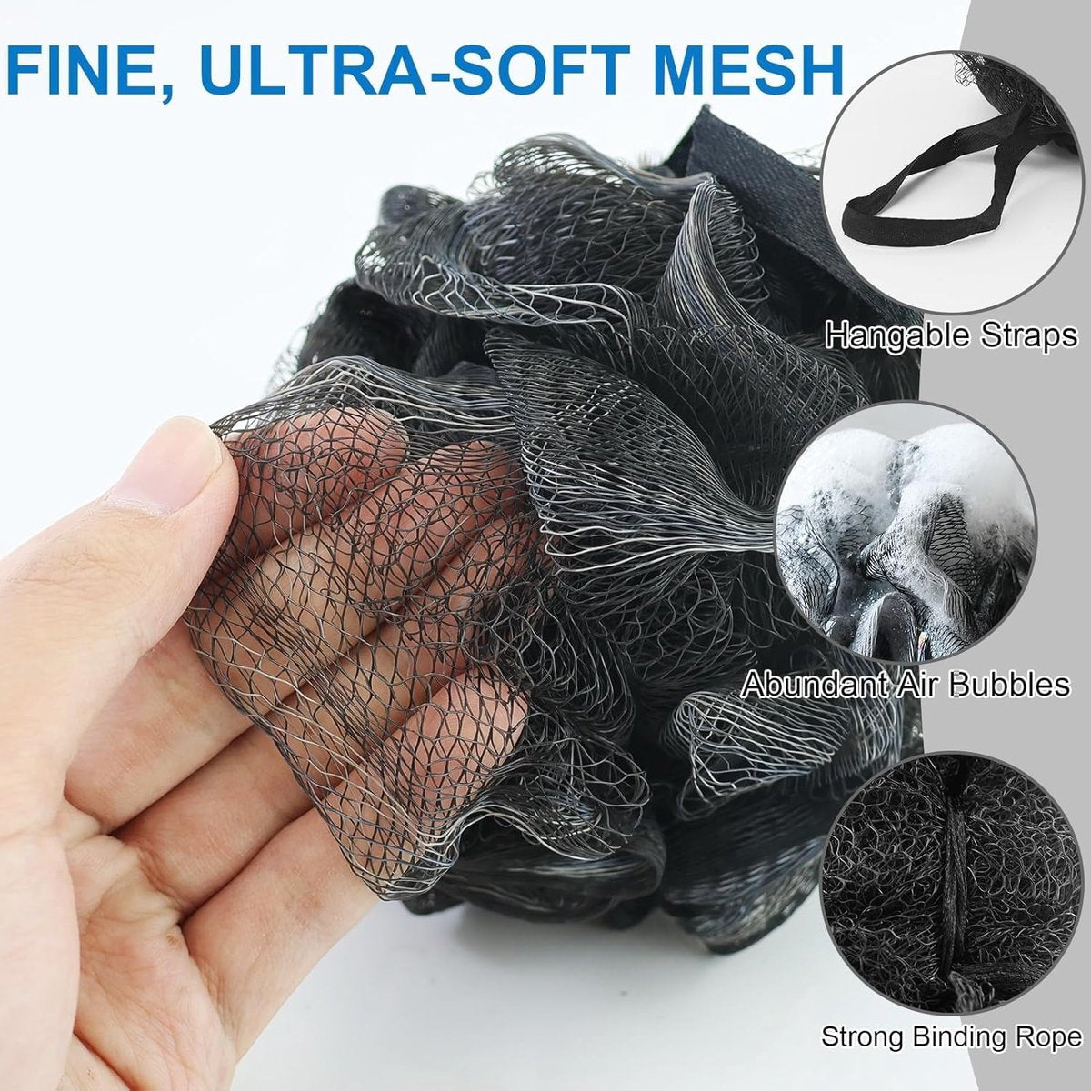 5-pack bath sponge - bath ball - exfoliating sponge - bath sponge - shower sponge - (black) V1188-ZXY-10287
